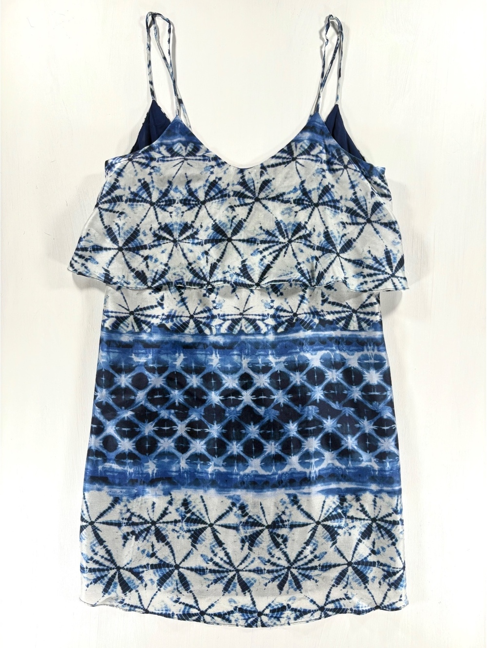 Rory Beca Silk Shibori Tie Dye Tiered Ruffle Mini Slip Dress Size XS